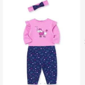 NWT - Pink Poodle Ruffle Long-Sleeve Bodysuit 3 Piece Set - 18mo